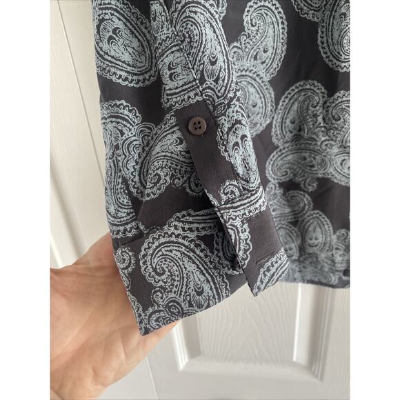 Pure Collection Womens 2 Gray Paisley Button Down Silk Top Corpcore Career - Picture 4 of 6